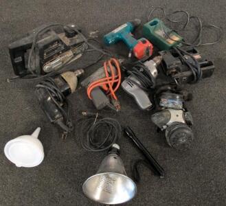 Mixed Lot Vintage Power Tools - Craftsman Jigsaw, Black & Decker Sander, Drills, Work Lights