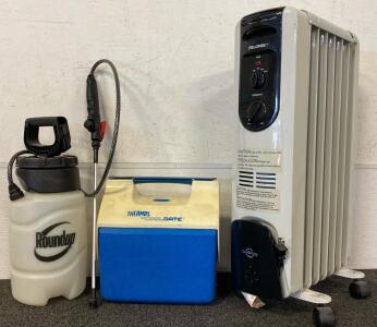 Pelonis Oil-Filled 1500W Radiator Heater, Roundup 2 Gal Sprayer, Thermos Li'l Cool Date Cooler