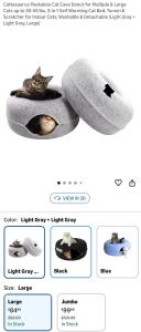 Peekaboo Cat Cave Donut for Multiple & Large Cats up to 30-45 lbs, 3-in-1 Self Warming Cat Bed, Tunnel & Scratcher for Indoor Cats, Washable & Detachable (Light Gray + Light Gray, Large), Cat Litterbox With Stairs