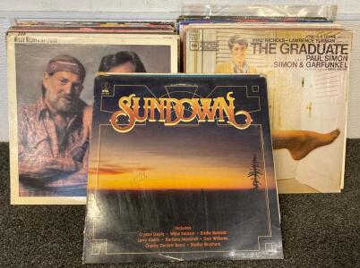 Lot Of Vintage Records Including Simon And Garfunkel, Willie Nelson, Sundown, Dolly Parton And More