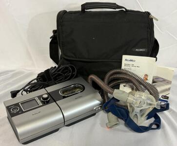 ResMed S9 AutoSet CPAP Machine W/ H5i Humidifier, Quattro FX Mask, Case, Manuals, 23121281013E