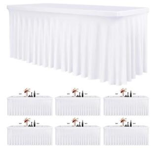 6 Pack 6Ft Spandex Table Skirts Fitted White Stretch Tablecloth