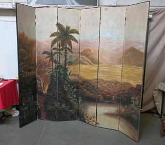 Tropical Island Themed 6 Panel Room Divider Extended Length=95" Height=83 3/4"