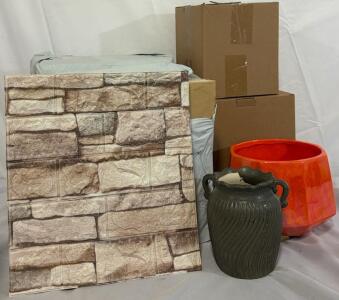 (80) Pcs Peel & Stick Textured Foam Wallpaper Tiles (Brown Brick), Planter Pot & Vase
