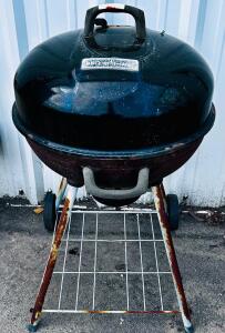 BBQ Grillware 22-inch Charcoal Kettle Grill, Porcelain-Enameled, Black, Two Wheels