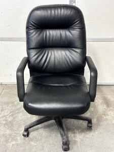 Black High-Back Executive Office Chair, Faux Leather, Adjustable Height, Tilt, 5-Star Base, Rolling Casters
