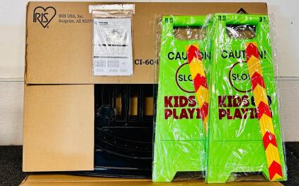 IRIS USA CI-604E Plastic Pet Playpen, 45"x45"x24", w/ Door, 4 Panels, 2 Kids Caution Signs