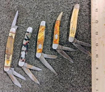 Vintage Two-Blade Folding Pocket Knife, 3.75 in Closed, Multicolor Handle