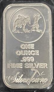 Silvertowne 1 oz .999 Fine Silver Bar, Prospector Donkey Design, USA, Standard Bullion