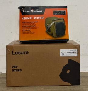 Lesure 4-Step Grey Pet Stairs & ArcticShield Medium Uninsulated Kennel Cover Combo