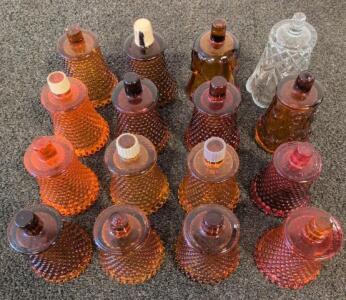 Vintage Hobnail and Patterned Amberina Glass Toothpick Holder Lot, 16 Pieces, Mixed Designs