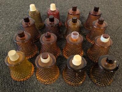 Vintage Japan Amber Glass Hobnail Set of 16, 3.5" Tall