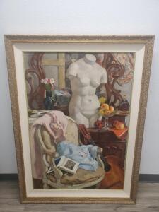 Large Framed Oil Painting Still Life by Melgarejo &ndash; Ornate Gilt Frame, Signed