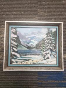 Framed Signed J. Mattern Winter Mountain Landscape Oil Painting 8"x10" Original Art