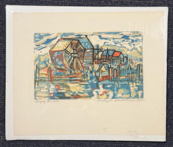 Dorothy F. Bartholomew Signed Lithograph 1984 - Drying the Nets 11&rdquo;x9&rdquo;