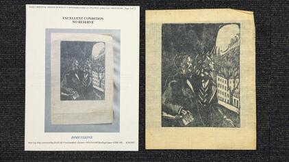 Original Woodcut Print by Unknown Artist, Signed 8 1/4&rdquo;x10 1/2&rdquo;