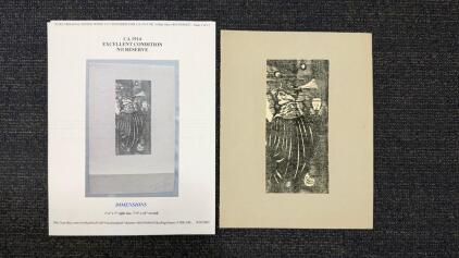 Unknown Artist Woodcut Print, Circa 1914 3 &frac12;" x 7" Sight Size, Excellent Condition