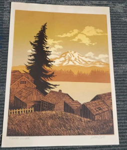 "Fishing Village" LIthograph by Walter Butts, Signed, Approx. 12x16 inches