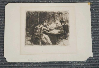 Max Liebermann Etching "La Soupe", Circa 1900 10.75"x7.5"