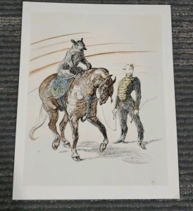 1955 Lautrec " Bear on Horseback", 1955 Lithograph, Limited Edition Signed 8.75"x11"