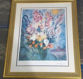 Marc Chagall "Floral Bouquet" Art Print, Photomechanical Graphic, 114/500 34"x40"