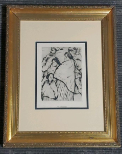 Oskar Gawell Original Etching "Die Auswanderer", 1955, Framed 15.5"x19.5"