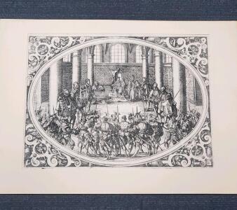 Original Etching by Jost Amman, "The Regal Council Chamber" 19"x14"
