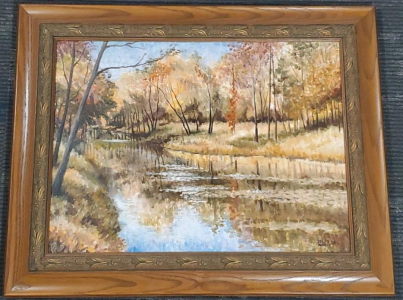 Delita Piercy "Autumn Reflection" 1986, Framed Oil on Canvas, 30x24 inches