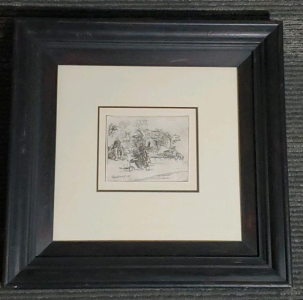 Rembrandt Etching, " THE BATHERS" 1631, Dark Wooden Frame, 16"x16"