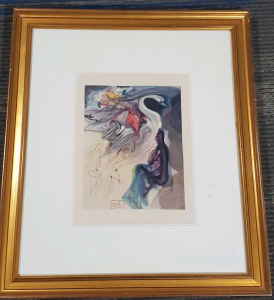 "The Language of the Birds" by Salvador Dal&iacute;, a woodcut print Signed In Block from his series illustrating Dante Alighieri's The Divine Comedy