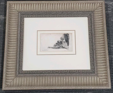 " Seated Man" Rembrandt Etching Circa 1646, Framed Art, With In-Plate Signature