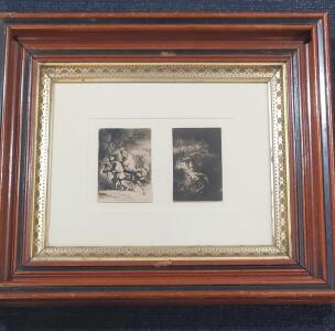 Rembrandt van Rijn " The flight Into Egypt" And "The Rest on the Flight into Egypt: A Night Piece" Framed Original etchings, Ornate Wood Frame 16"x13.5"