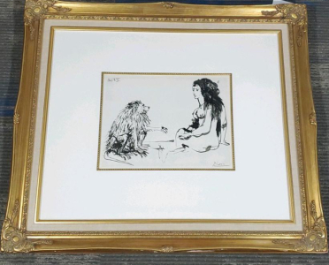 " Nude And Beast " By Pablo Picasso Heliogravure Print Signed, 1954, COA 29.5"x25.5"
