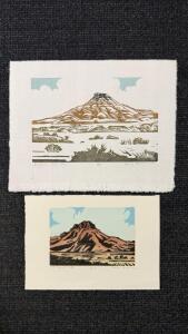 (2) Artist Proof " Arizona Hill" And Ft. Lyons, Ore Nancy Biesman. Year: 2017. Medium: Linocut/Block print 11 1/2&rdquo;x9 1/4&rdquo;