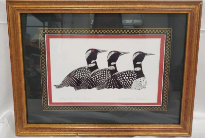 Kenojuak Ashevak "Return of the Loons" Framed Art Print, Gold Wooden Frame