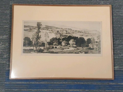 "Little Winding Road, Manifold Vale, Derbyshire," By: Leonard Russell Squirrel Etching Artwork, Signed, Framed