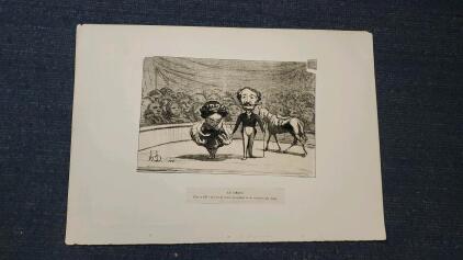 Honor&eacute; Daumier "Au Cirque" Lithograph Print, Signed h.D 17"x11.5"