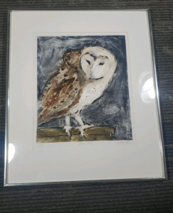 Barn Owl Monotype Print by V. Sanford, Limited Edition 1/2 16"x20"