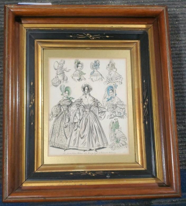 Framed 1830 Fashion Illustration Print, "The Last & Newest Fashions" 13"x14.5"