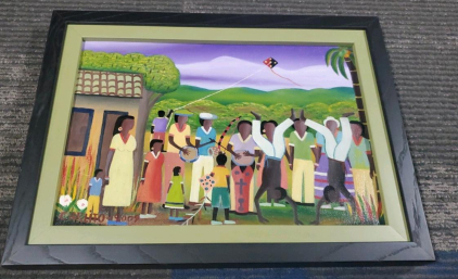 Carlito 2009 Na&iuml;ve Art Acrylic Painting, People, Festival, Kite, Framed 16.5"x12"