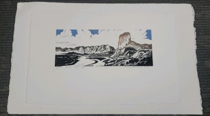 Nancy Bruman landscape block print "Green River Wyoming" 2019, Artist's Proof 23"x14"