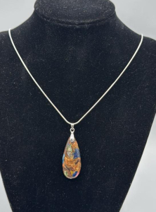 Rainbow Sea Sediment Jasper Pendant & Stamped .925 Necklace