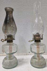(2) Antique Clear Glass Oil Lamps