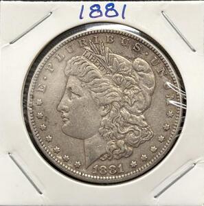 1881 Morgan Silver Dollar Philadelphia Mint 90% Silver, 38.1mm Diameter, Circulated Condition