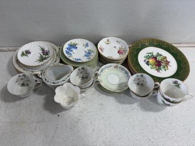Vintage Mixed Bone China Tea & Dessert Set, 26 Pieces, Floral Patterns & Gold Trim, England/Japan Style