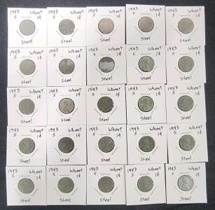(25) 1943 Steel War Wheat Penny Coins