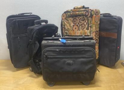 Set of 5 Soft-Shell Rolling Suitcases &ndash; Black & Patterned, Carry-On and Checked Sizes, Telescopic Handles Various Brands