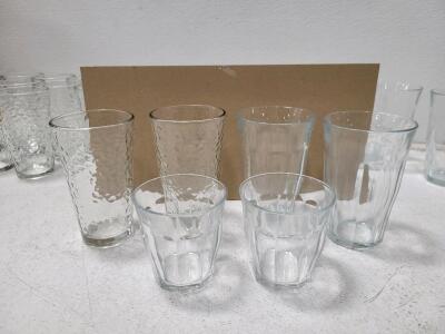 Assorted Drinking Glass Set &ndash; 12 Bistro-Faceted, 10 Textured Tall, Clear Glass, Multiple Sizes