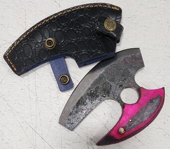 (1) Fixed Blade Cold Steel Ulu Rocking Knife With Wood Blade And Sheath