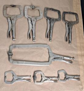 (8) C-Clamp Vice Grips, (1) 18", (4) 11" & (3) 6"